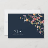 Navy Blue Wildflower bruiloft RSVP Kaart (Achterkant)