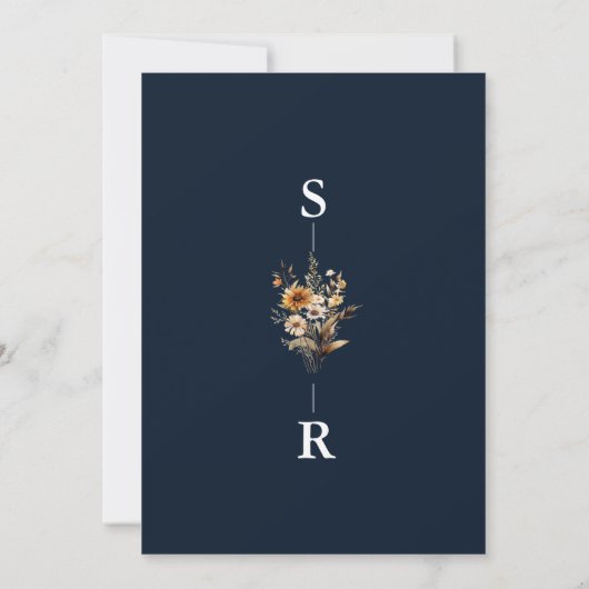Navy Blue Wildflower bruiloft Save the Date Kaart (Achterkant)