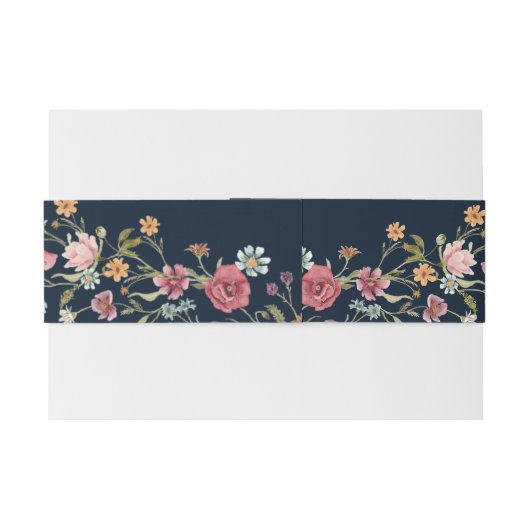 Navy Blue Wildflower bruiloft uitnodiging buik ban Uitnodigingen Wikkel (Achterkant Voorbeeld)