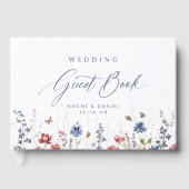 Navy Blue Wildflower Field Rustic Wedding Gastenboek (Voorkant)