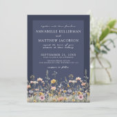 Navy Blue Wildflower Floral Wedding Kaart (Staand voorkant)