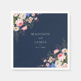 Navy Blue Wildflower Floral Wedding Servet