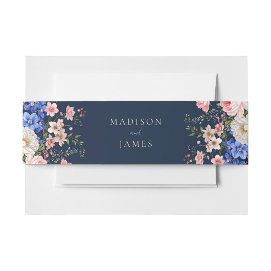 Navy Blue Wildflower Floral Wedding Uitnodigingen Wikkel (Voorkant Voorbeeld)