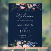 Navy Blue Wildflower Floral Wedding Welcome Acryl Bord (Neutraal)