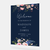 Navy Blue Wildflower Floral Wedding Welcome Acryl Bord (Hoek)