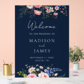 Navy Blue Wildflower Floral Wedding Welcome Acryl Bord (Huwelijk)