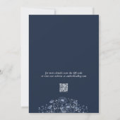 Navy Blue Wildflower Foto QR-code Bewaar de datum Kaart (Achterkant)