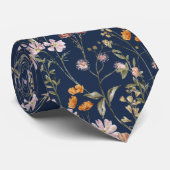 Navy Blue Wildflower Garden Flowers Spring Meadow Stropdas (Opgerold)