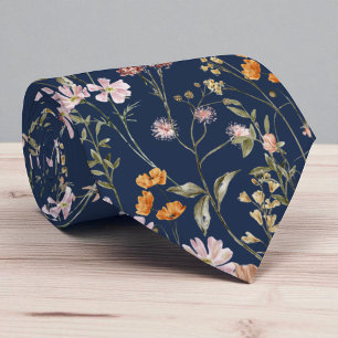 Navy Blue Wildflower Garden Flowers Spring Meadow Stropdas