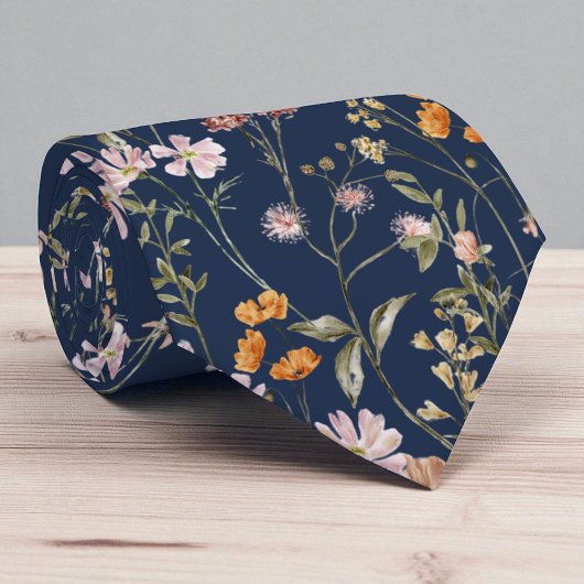 Navy Blue Wildflower Garden Flowers Spring Meadow Stropdas