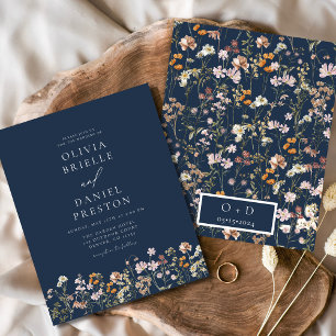 Navy Blue Wildflower Garden Huwelijksuitnodiging Flyer