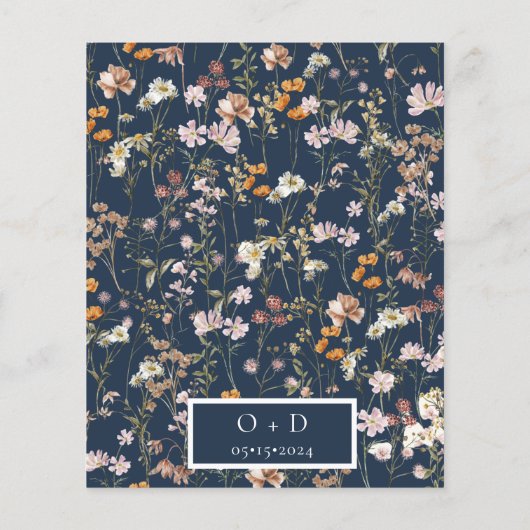 Navy Blue Wildflower Garden Huwelijksuitnodiging Flyer (Achterkant)
