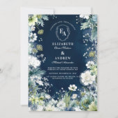 Navy Blue Wildflower Garden Wedding Kaart (Voorkant)
