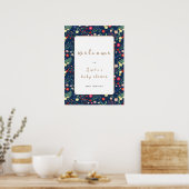 Navy Blue Wildflower Lijst Baby shower Welkom Poster (Keuken)