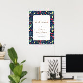 Navy Blue Wildflower Lijst Baby shower Welkom Poster (Thuiskantoor)