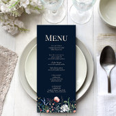 Navy Blue Wildflower Meadow Bruiloft Menu Kaart