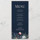 Navy Blue Wildflower Meadow Bruiloft Menu Kaart (Voorkant)