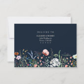 Navy Blue Wildflower Meadow Bruiloft RSVP Kaart (Achterkant)