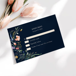 Navy Blue Wildflower Meadow Bruiloft RSVP Kaart