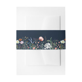 Navy Blue Wildflower Meadow Uitnodiging Belly Band Uitnodigingen Wikkel