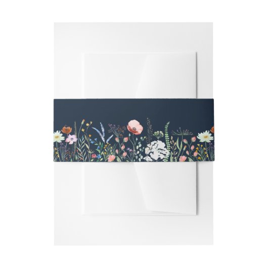 Navy Blue Wildflower Meadow Uitnodiging Belly Band Uitnodigingen Wikkel (Voorkant Voorbeeld)