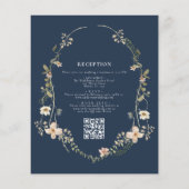 Navy Blue Wildflower QR Code Tuin Trouwen Flyer (Achterkant)