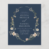 Navy Blue Wildflower QR Code Tuin Trouwen Flyer (Voorkant)