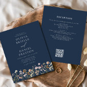Navy Blue Wildflower QR Code Tuin Trouwen Flyer