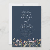 Navy Blue Wildflower QR Code Tuin Trouwen Kaart (Voorkant)