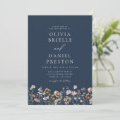 Navy Blue Wildflower QR Code Tuin Trouwen Kaart (Staand voorkant)