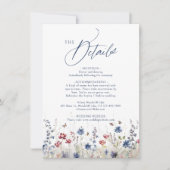 Navy Blue Wildflower Rustic QR code Details Notitiekaartje (Voorkant)