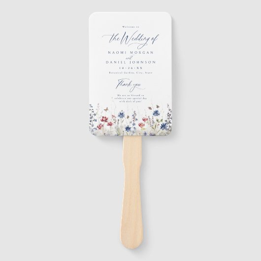Navy Blue Wildflower Rustic Wedding Programs Handwaaier (Voorkant)