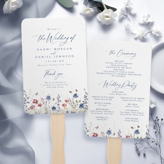 Navy Blue Wildflower Rustic Wedding Programs Handwaaier