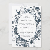 Navy Blue Wildflower Silhouet Bruiloft Kaart (Voorkant)