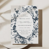Navy Blue Wildflower Silhouet Bruiloft Kaart