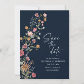 Navy Blue Wildflower Sla de datum op met fotokaart Save The Date (Voorkant)