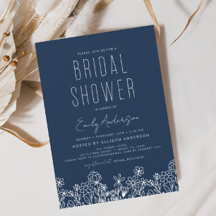 Navy Blue Wildflower Vrijgezellenfeest Elegant Kaart