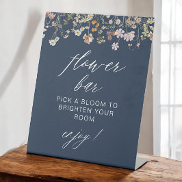 Navy Blue Wildflower Vrijgezellenfeest Flower Bar Reclamebord Met Voetstuk