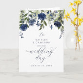 Navy Blue Wildflower Weddendag Wenskaart Kaart (Gele Bloem)