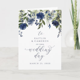 Navy Blue Wildflower Weddendag Wenskaart Kaart