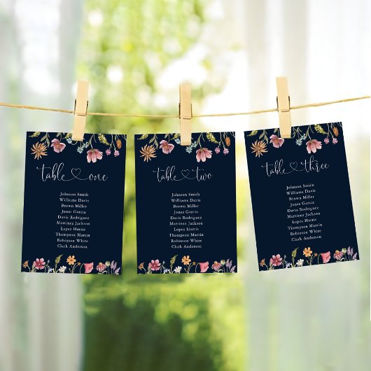 Navy Blue Wildflowers Tafel nummer 3 Zitkaarten