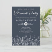 Navy Blue Wildflowers Uitnodiging voor een pensioe (Staand voorkant)