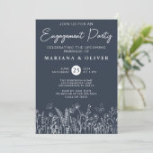 Navy Blue Wildflowers Uitnodiging voor een verlovi (Staand voorkant)