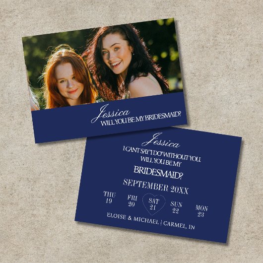 Navy Blue Will You Be My Bridesmaid Proposal Card Kaart