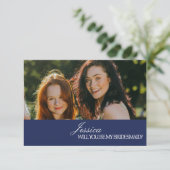 Navy Blue Will You Be My Bridesmaid Proposal Card Kaart (Staand voorkant)