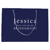 Navy Blue Will You Be My Bridesmaid Proposal Groot Cadeauzakje (Achterkant)
