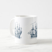 Navy-Blue Wind Sailing Nautical Boat Illustratie Koffiemok (Voorkant links)