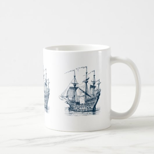 Navy-Blue Wind Sailing Nautical Boat Illustratie Koffiemok (Rechts)