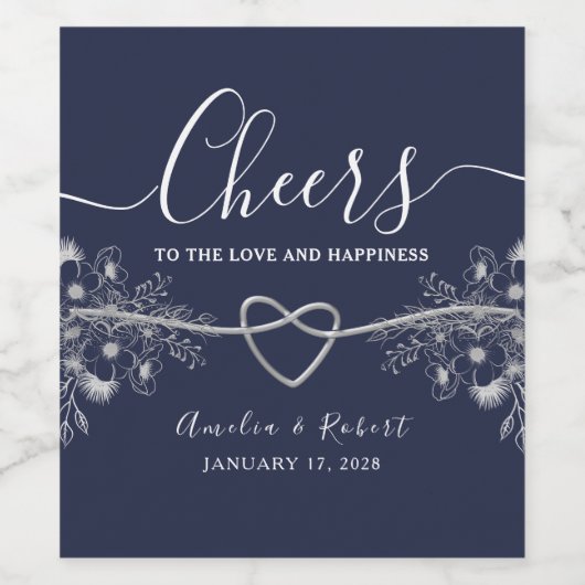 Navy Blue Wine Label Wijn Etiket (Enkel label)