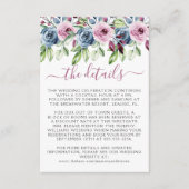 Navy Blue Wine Waterverf Bloemenbruiloft Informatiekaartje (Voorkant)